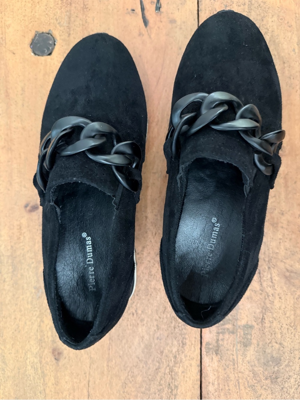 Pierre Dumas Black Suede-Look Chain Slip-On Loafers